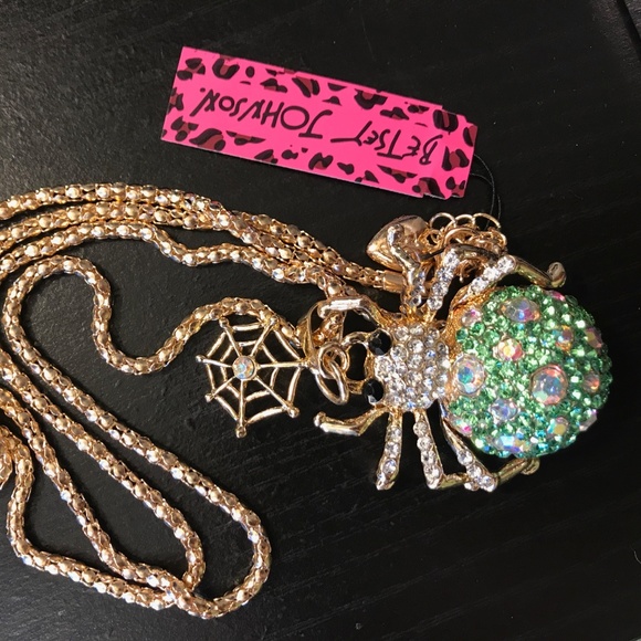 Betsey Johnson Jewelry - Betsey Johnson Green Crystal Web Spider Pendant